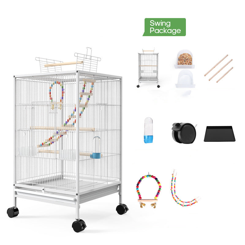 Parrot Bird Cage with Feeder, Toy, and Grass Nest