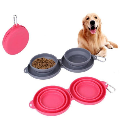 Rubber Foldable Double Bowl – Durable Pet Feeding Bowl for Dogs & Cats