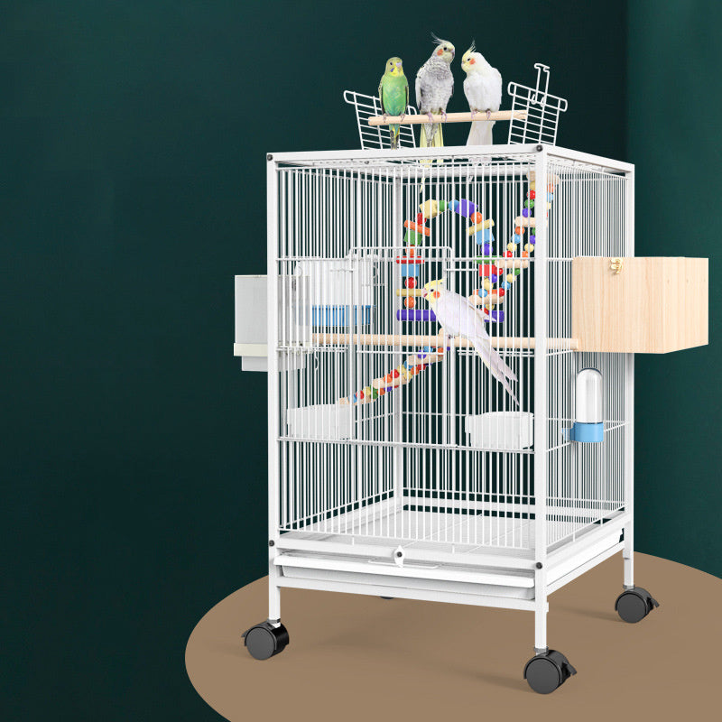 Parrot Bird Cage with Feeder, Toy, and Grass Nest