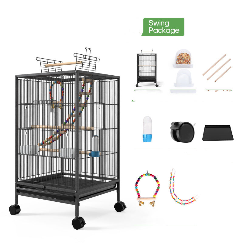 Parrot Bird Cage with Feeder, Toy, and Grass Nest