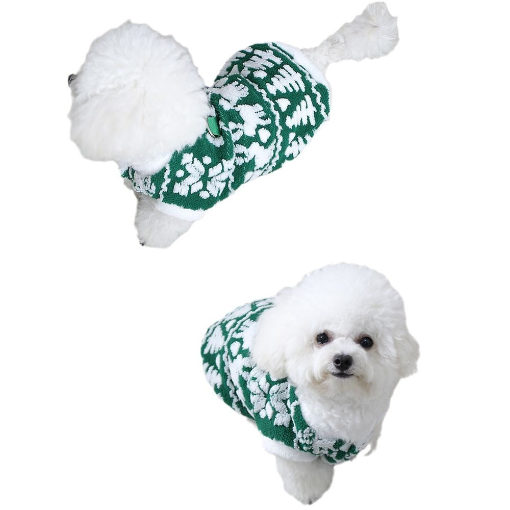 Christmas Cat & Dog Hoodie – Plush Winter Clothes with Leash Buckle for Small Dogs