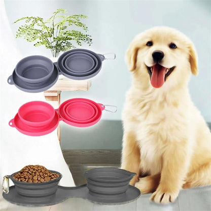 Rubber Foldable Double Bowl – Durable Pet Feeding Bowl for Dogs & Cats