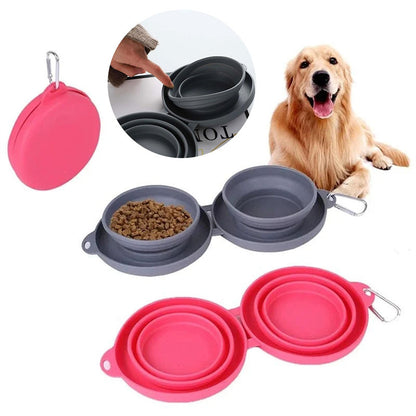 Rubber Foldable Double Bowl – Durable Pet Feeding Bowl for Dogs & Cats