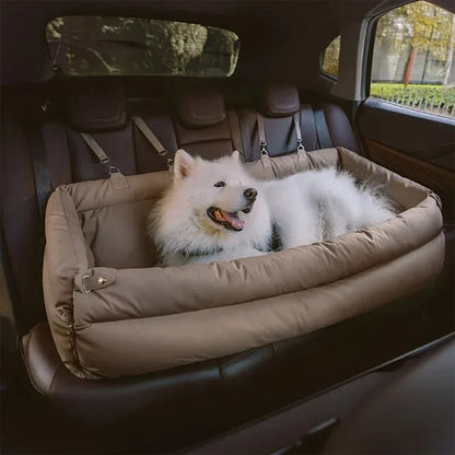 Luxury Faux Leather Dog Car Seat Booster – Double Seats with Safety Buckle | Premium Pet Car Bed