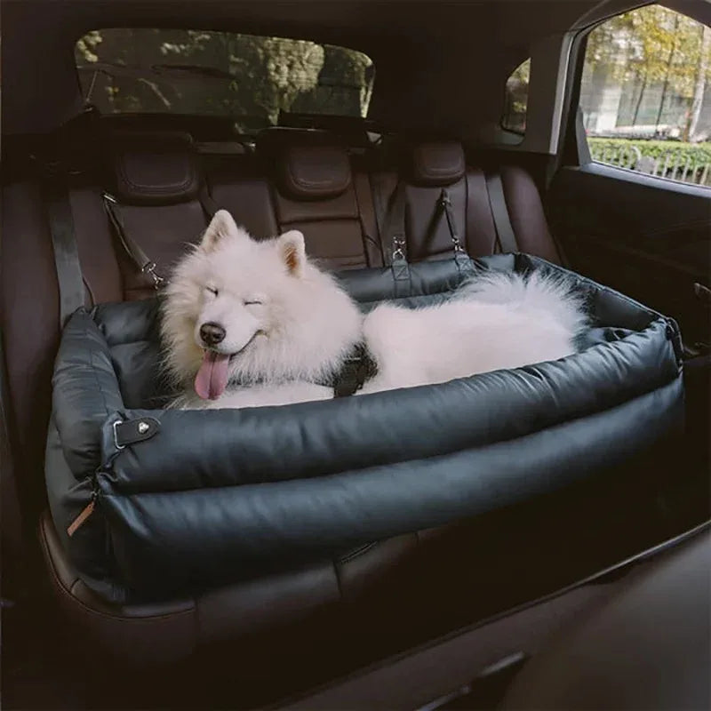 Luxury Faux Leather Dog Car Seat Booster – Double Seats with Safety Buckle | Premium Pet Car Bed