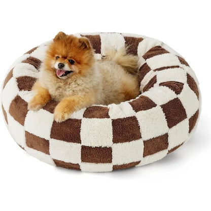 Ultimate Comfort Donut Donut Bed -Calming Pet Beds, Stylish Modern Print Beds-Cozy Soft Plush Material for Dogs and Cats