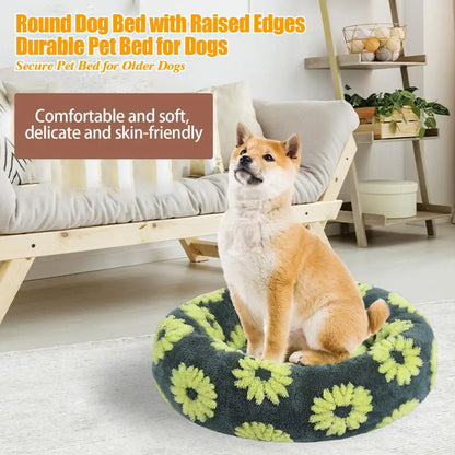 Quality Round Donut Dog Bed – Anxiety Calming Plush Bed with Anti-Slip for Small Dogs & Cats