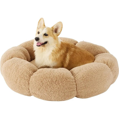 Luxury Extra Plush Anti-Anxiety Round Donut Pet Bed- Flower Shaped Fluffy Warming  Dog/Cat Bed-Cozy Cuddler Nest Bed for Ultimate Pet Comfort