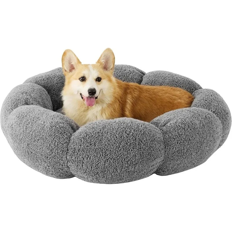 Luxury Extra Plush Anti-Anxiety Round Donut Pet Bed- Flower Shaped Fluffy Warming  Dog/Cat Bed-Cozy Cuddler Nest Bed for Ultimate Pet Comfort