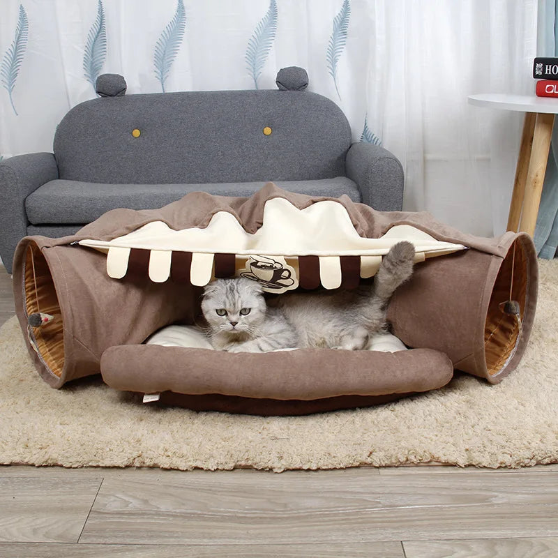 Playtime Cat Tunnel Bed-Reduces Boredom with Playful Tunnel. Eliminates Stress and Anxiety  with Soft Cozy Bed-