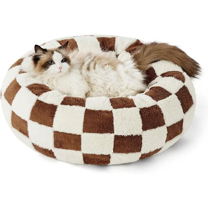 Ultimate Comfort Donut Donut Bed -Calming Pet Beds, Stylish Modern Print Beds-Cozy Soft Plush Material for Dogs and Cats