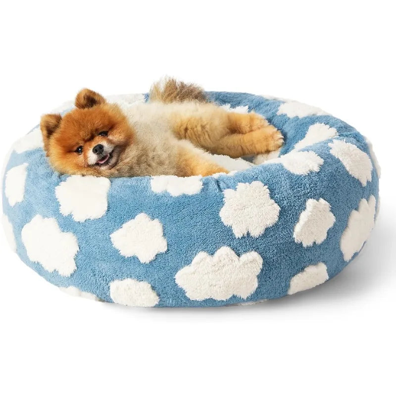 Ultimate Comfort Donut Donut Bed -Calming Pet Beds, Stylish Modern Print Beds-Cozy Soft Plush Material for Dogs and Cats