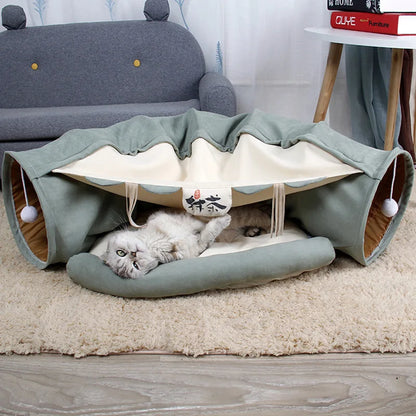 Playtime Cat Tunnel Bed-Reduces Boredom with Playful Tunnel. Eliminates Stress and Anxiety  with Soft Cozy Bed-