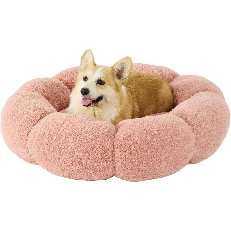 Luxury Extra Plush Anti-Anxiety Round Donut Pet Bed- Flower Shaped Fluffy Warming  Dog/Cat Bed-Cozy Cuddler Nest Bed for Ultimate Pet Comfort