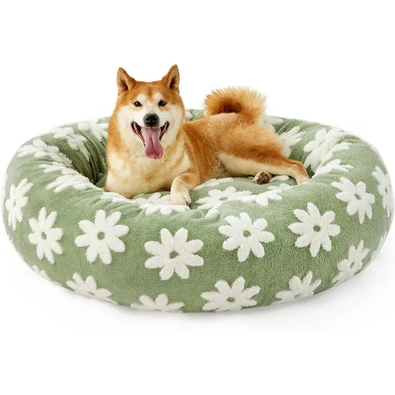 Ultimate Comfort Donut Donut Bed -Calming Pet Beds, Stylish Modern Print Beds-Cozy Soft Plush Material for Dogs and Cats