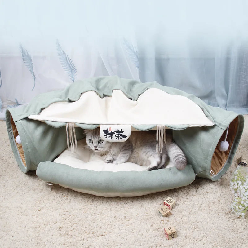 Playtime Cat Tunnel Bed-Reduces Boredom with Playful Tunnel. Eliminates Stress and Anxiety  with Soft Cozy Bed-