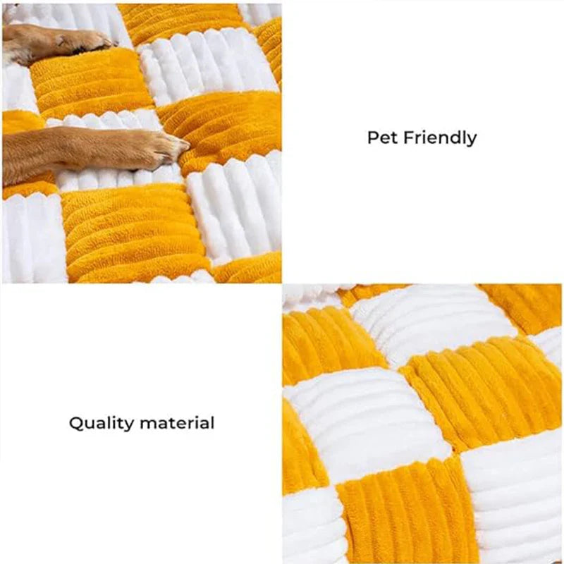 Pet Couch Covers for Sofa – Fuzzy Cream Square Plaid Dog Couch Cover | Cozy Furniture Protector