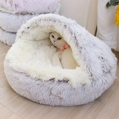 Plush Self-Warming Half-Moon Pet Bed - Cozy Gift for Cats, Dogs & Pet Lovers