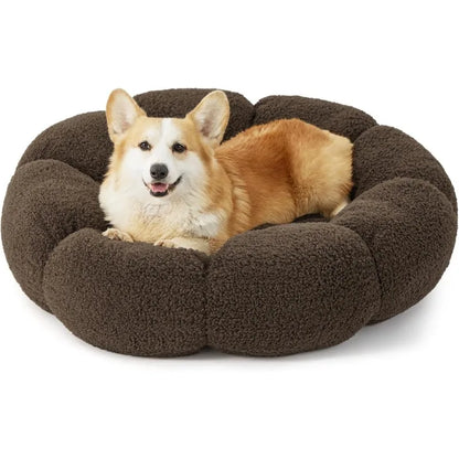 Luxury Extra Plush Anti-Anxiety Round Donut Pet Bed- Flower Shaped Fluffy Warming  Dog/Cat Bed-Cozy Cuddler Nest Bed for Ultimate Pet Comfort