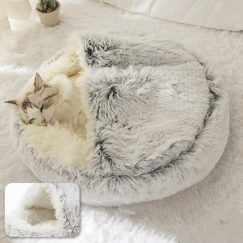 Plush Self-Warming Half-Moon Pet Bed - Cozy Gift for Cats, Dogs & Pet Lovers