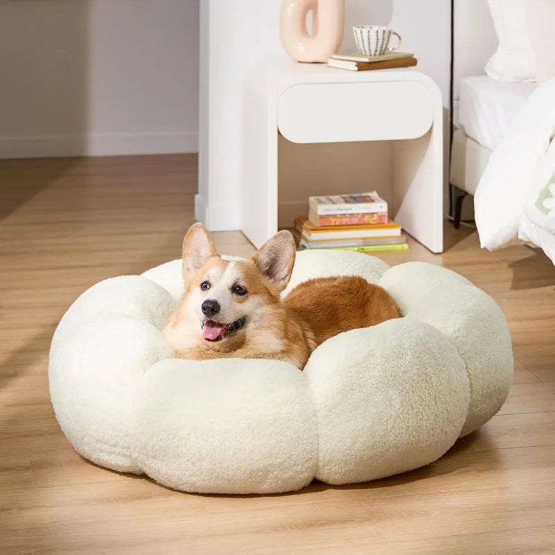 Luxury Extra Plush Anti-Anxiety Round Donut Pet Bed- Flower Shaped Fluffy Warming  Dog/Cat Bed-Cozy Cuddler Nest Bed for Ultimate Pet Comfort