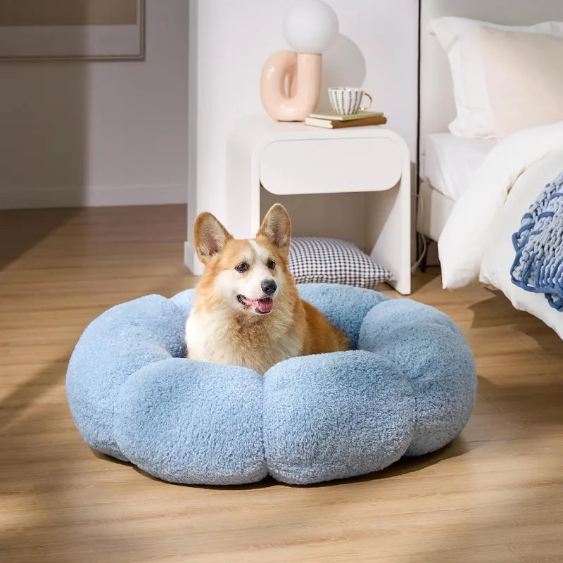 Luxury Extra Plush Anti-Anxiety Round Donut Pet Bed- Flower Shaped Fluffy Warming  Dog/Cat Bed-Cozy Cuddler Nest Bed for Ultimate Pet Comfort