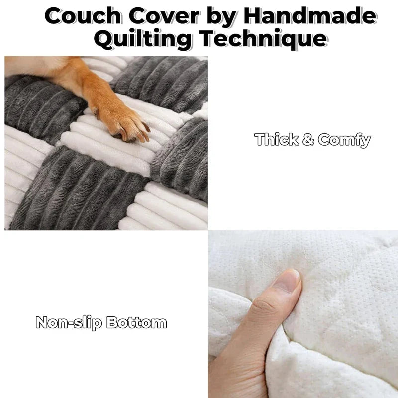 Pet Couch Covers for Sofa – Fuzzy Cream Square Plaid Dog Couch Cover | Cozy Furniture Protector