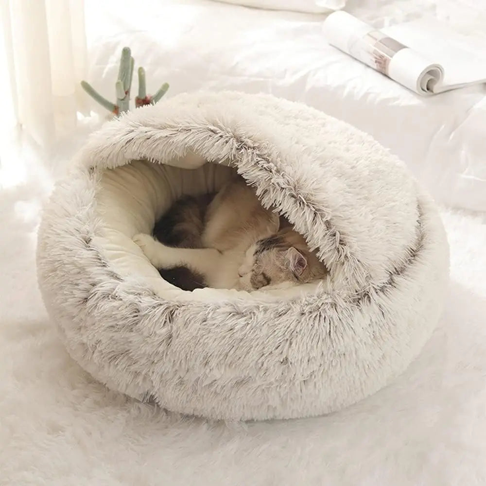 Plush Self-Warming Half-Moon Pet Bed - Cozy Gift for Cats, Dogs & Pet Lovers