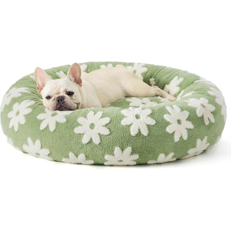 Ultimate Comfort Donut Donut Bed -Calming Pet Beds, Stylish Modern Print Beds-Cozy Soft Plush Material for Dogs and Cats