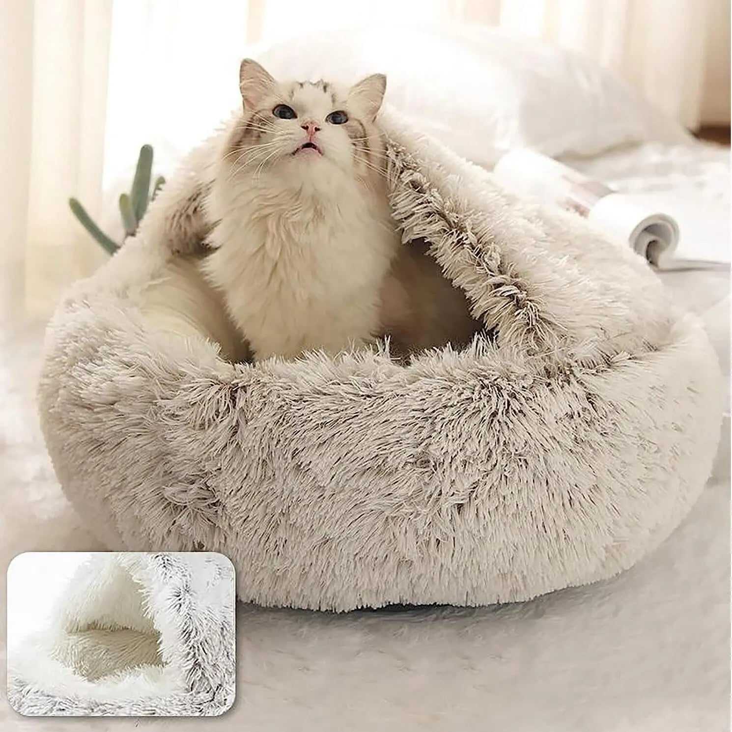 Plush Self-Warming Half-Moon Pet Bed - Cozy Gift for Cats, Dogs & Pet Lovers