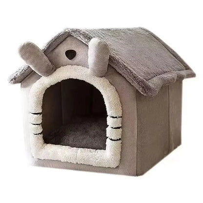 Cute Dog House Bed with Removable Cushion - Soft Coral Fleece Pet Bed for Dogs & Cats, All-Season, Lightweight & Breathable