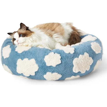 Ultimate Comfort Donut Donut Bed -Calming Pet Beds, Stylish Modern Print Beds-Cozy Soft Plush Material for Dogs and Cats