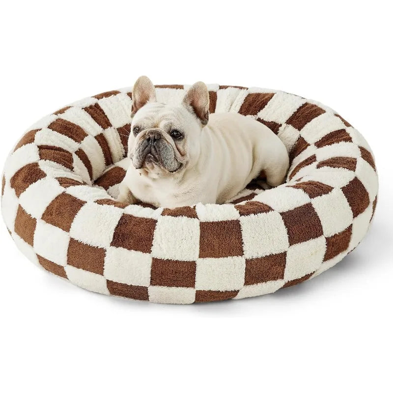 Ultimate Comfort Donut Donut Bed -Calming Pet Beds, Stylish Modern Print Beds-Cozy Soft Plush Material for Dogs and Cats