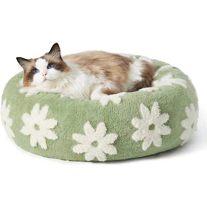 Ultimate Comfort Donut Donut Bed -Calming Pet Beds, Stylish Modern Print Beds-Cozy Soft Plush Material for Dogs and Cats