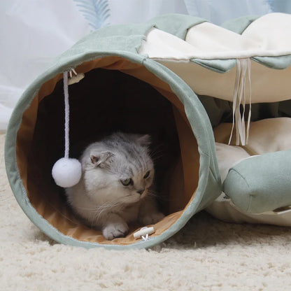 Playtime Cat Tunnel Bed-Reduces Boredom with Playful Tunnel. Eliminates Stress and Anxiety  with Soft Cozy Bed-