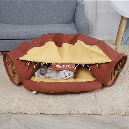 Playtime Cat Tunnel Bed-Reduces Boredom with Playful Tunnel. Eliminates Stress and Anxiety  with Soft Cozy Bed-