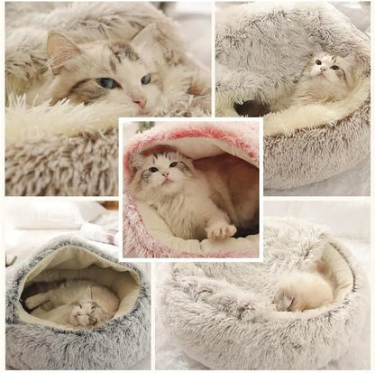 Plush Self-Warming Half-Moon Pet Bed - Cozy Gift for Cats, Dogs & Pet Lovers