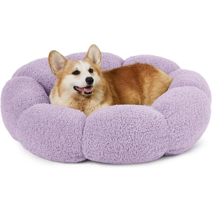 Luxury Extra Plush Anti-Anxiety Round Donut Pet Bed- Flower Shaped Fluffy Warming  Dog/Cat Bed-Cozy Cuddler Nest Bed for Ultimate Pet Comfort