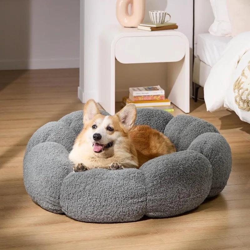 Luxury Extra Plush Anti-Anxiety Round Donut Pet Bed- Flower Shaped Fluffy Warming  Dog/Cat Bed-Cozy Cuddler Nest Bed for Ultimate Pet Comfort