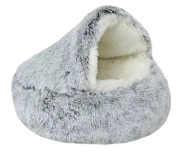 Plush Self-Warming Half-Moon Pet Bed - Cozy Gift for Cats, Dogs & Pet Lovers