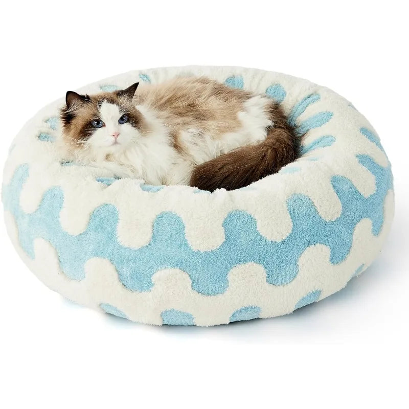 Ultimate Comfort Donut Donut Bed -Calming Pet Beds, Stylish Modern Print Beds-Cozy Soft Plush Material for Dogs and Cats