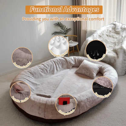 NESTROAD Human Dog Bed - 71"x45"x14" Extra-Large Dog Bed for Adults & Pets, Washable Faux Fur Dog Bean Bag Bed