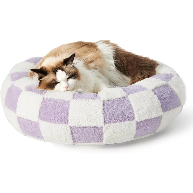 Ultimate Comfort Donut Donut Bed -Calming Pet Beds, Stylish Modern Print Beds-Cozy Soft Plush Material for Dogs and Cats