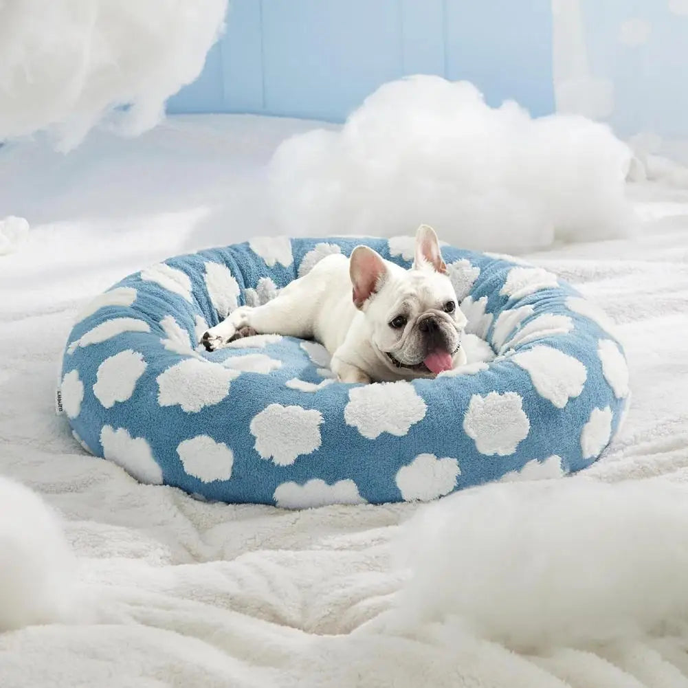 Quality Round Donut Dog Bed – Anxiety Calming Plush Bed with Anti-Slip for Small Dogs & Cats