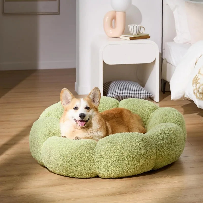 Luxury Extra Plush Anti-Anxiety Round Donut Pet Bed- Flower Shaped Fluffy Warming  Dog/Cat Bed-Cozy Cuddler Nest Bed for Ultimate Pet Comfort