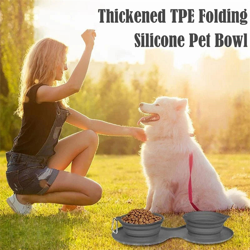 Rubber Foldable Double Bowl – Durable Pet Feeding Bowl for Dogs & Cats