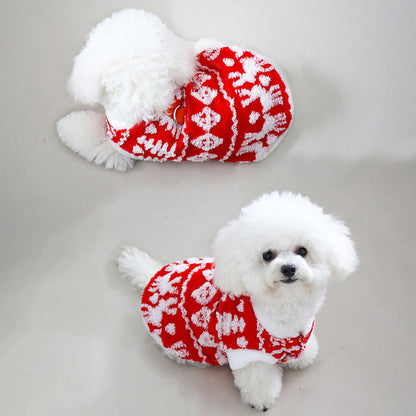 Christmas Cat & Dog Hoodie – Plush Winter Clothes with Leash Buckle for Small Dogs