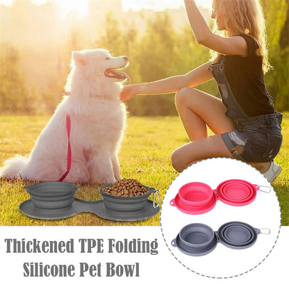 Rubber Foldable Double Bowl – Durable Pet Feeding Bowl for Dogs & Cats